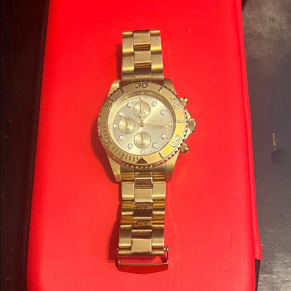 INVICTA PRO DIVER 1774 GOLD TONE STAINLESS STEEL DIVE WATCH 44MM